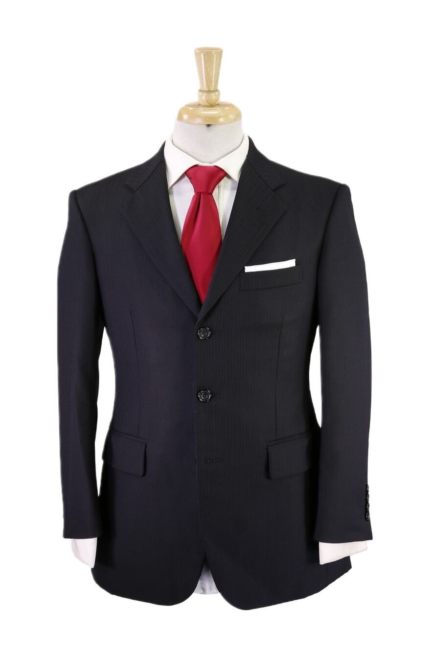 Paul Stuart Black w/ Blue Thin Stripes 3-Btn Wool Suit 38S